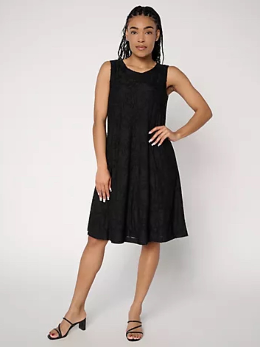 Susan Graver Petite Burnout Knit Sleeveless A-Line Dress, Black Sz PS a722256